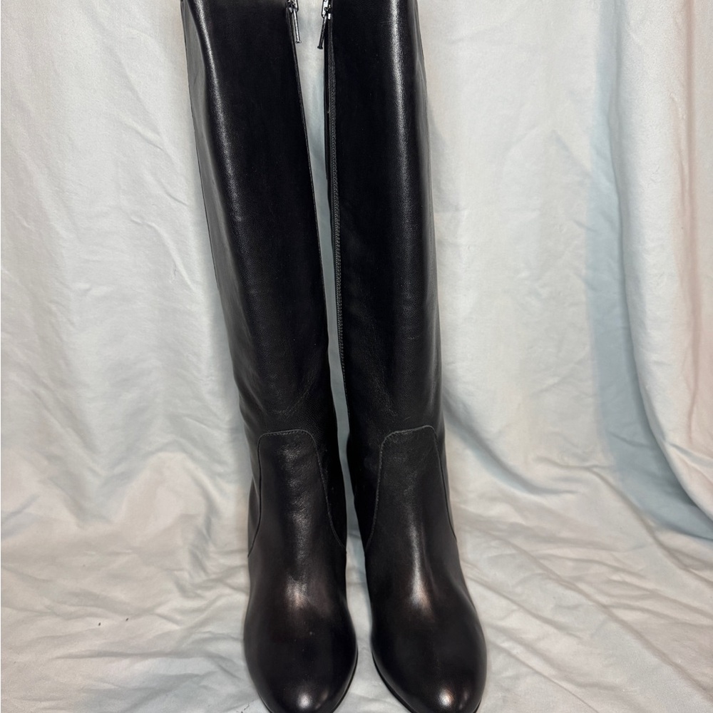 J.Crew Black Leather Knee-High Heeled Boots | Made in Italy | Size 6.5